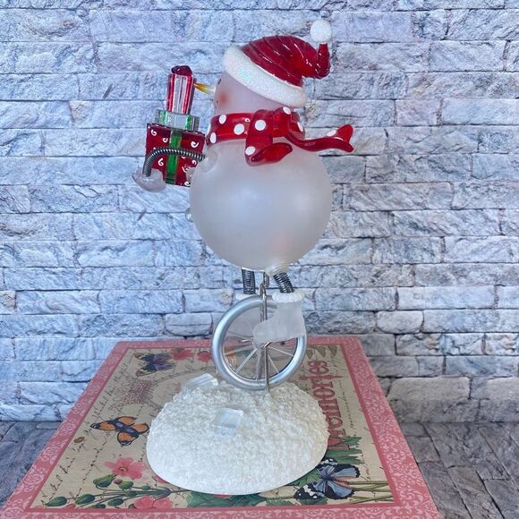 Vintage Glass Ceramic Snowman Riding Unicycle Light Up Christmasm Holiday Decor - Picture 3 of 9